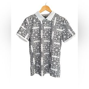 Albertini Greek Key Polo Shirt Black White Stretch Cotton Designer Style NWT 3XL